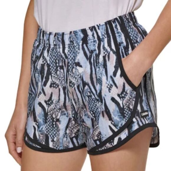 Calvin Klein running shorts athletic black blue snake print drawstring medium - Picture 1 of 6